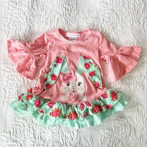 Bonnie Jean Baby Bunny Rabbit Smocked Dress Top Size 12 months Pink Green